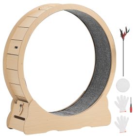 Cat Exercise Wheel, 48 in Wooden Cat Running Wheel for Indoor Cats up to 28 lbs, Cats Treadmill with Carpeted Runway & Locking Mechanism